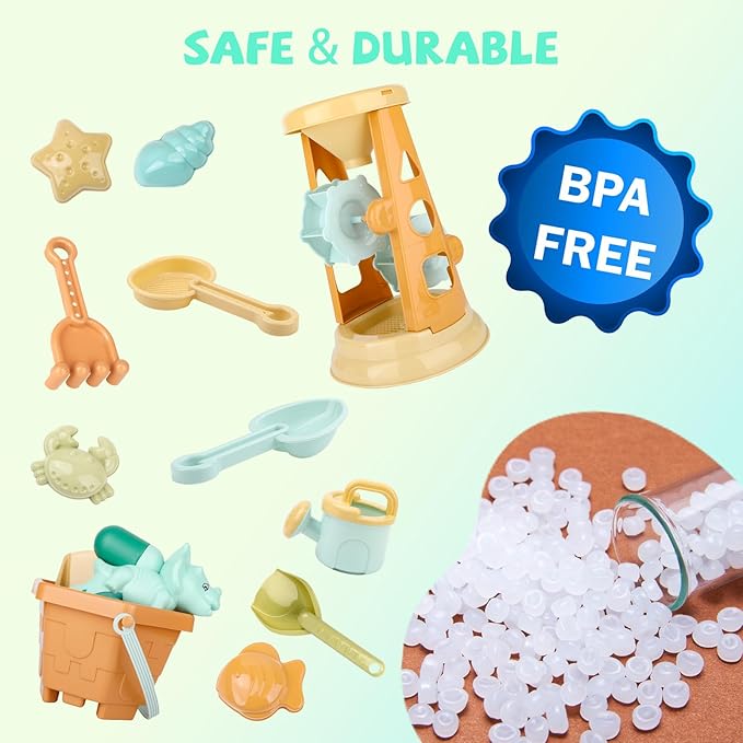 LBAIBB Sand Toys,Beach Toys for Kids,Sandbox Toy, Sand Wheel & Water Wheel Toys,Includes Bucket Shovel and Sand Rake for Beach,Water Guns Toys,Mesh Beach Toy Bag,Sand Toy for Kids Ages 3-13