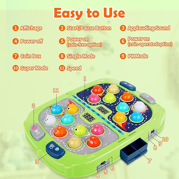 Whack a Mole Game, Toys for Ages 3-4 5-7 8-12 Boys Girls, Whack Game for Toddlers, Gifts for 3 4 5 6+ Year Old Boys Girls, Early Learning Educational Toys with 2 Hammers Sound & Light