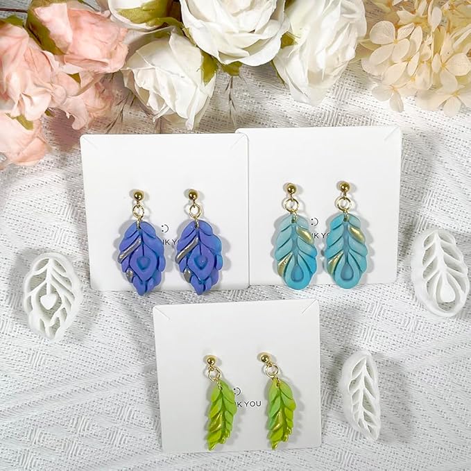 Polymer Clay Cutters Feather Leaf Set – 3PCS Boho Clay Earring Cutters for Polymer Clay Jewelry, Hollow Leaf Clay Cutters Shapes and Tools for DIY Earrings and Crafts