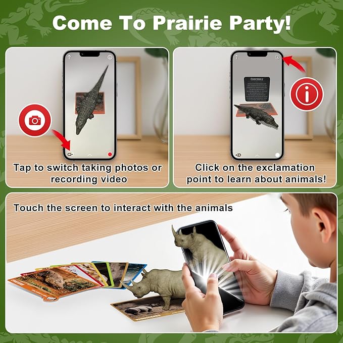 Africa Safari Animals Figures Toys, AR Realistic Jumbo Wild Zoo Animal Figurines, 3D Plastic Jungle Animals Playset with AR Card for Kids Plastic Educational Toys for Toddlers 3-7,8-12