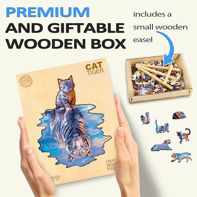 Wooden Puzzles for Adult, Cat Tiger Wooden Jigsaw Puzzles, Unique Shape Wooden Jigsaw Puzzle, Best Gift for Family Game (S-8.4 * 6.8in-95pcs)