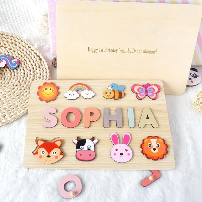 Name Puzzle for Toddlers Personalized, 1st Birthday Gift, Montessori Learning Toys for Boy & Girl 1-3 Year Old, Personalized 1-3st Birthday Gifts for Girls Boy, Preschool Educational for Girls Boys