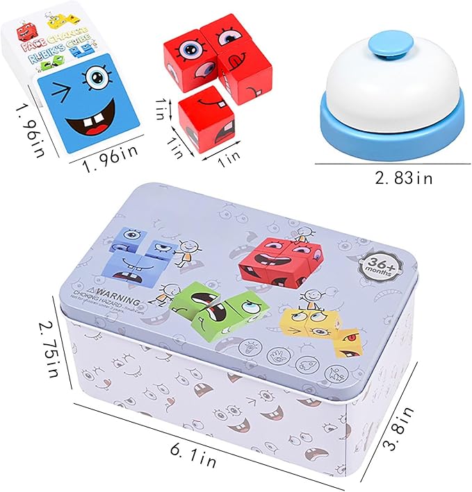 Large Wooden Face Expression Puzzle Building Cubes Manipulatives Face Changing Magic Cube Puzzles Matching Game with Bell Logical Thinking Training Brain Educational Montessori STEM Toys