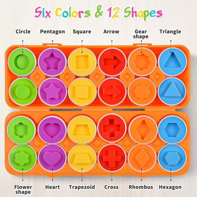 CPSYUB Easter Eggs Learning Toys for Toddlers 1-3 Year Old Girls/Boys, Montessori Egg Matching Toy Educational Color & Shape Recognition Skills Gifts Toys BPA Free (12 Eggs)