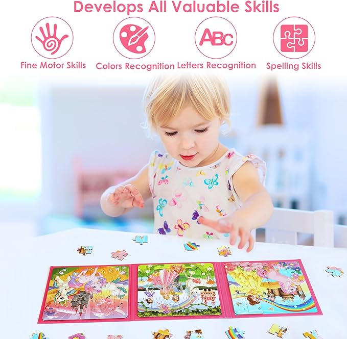 Magnetic Puzzles for Kids Ages 4-6, 36-Piece Toddler Travel Toys Princess Puzzles Ages 3-5, Educational Learning Magnets, Ideal Road Trip Activities Toys for 3 4 5 6 Girls