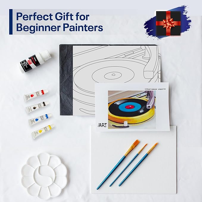 Painting4Real DIY Painting Class Kit for Adults with Video Tutorials: Learn to Paint DJ Play My Song – How to Paint with Acrylics – Painting & Art Supplies – 9 Piece Acrylic Paint Set
