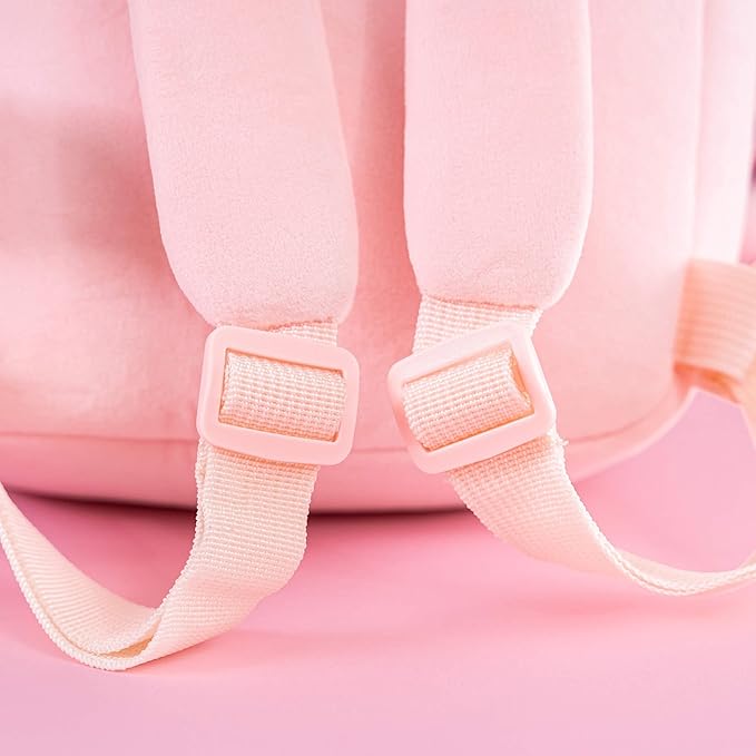Gloveleya Toddler Backpack Baby Girl Gift Plush Bag Diaper Bag with Pink Flocking Heart Girl Backpack 9 Inches
