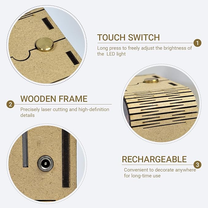 3D Wooden Puzzle Night Light,DIY Craft for Adults with Touch Night Light, Chrismas, New Year, for Teen, Desk Decor for DIY Puzzle Lovers, Men and Women (Van Gogh's Cat)