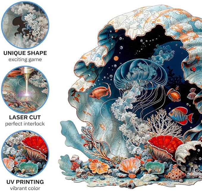 Jigfoxy Wooden Puzzles for Adults, Seashell Wood Puzzles Adult, Unique Animal Shape Wooden Jigsaw Puzzles for Adults, Birthday Gifts for Puzzle Lovers, Family(S-8.4 * 8.4in-102pcs)