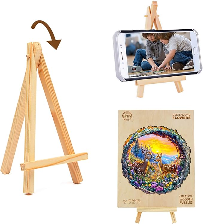 KAAYEE Wooden Puzzles for Adults, 3D Visual Effect Deer and Flowers Wooden Jigsaw Puzzle Unique Shape Wood Puzzle Adult, Birthday Gifts for Puzzle Lovers Family Games (M-11.4 * 11.3in-200pcs)