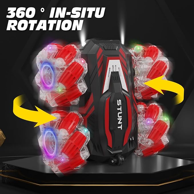 Gesture Sensing RC Stunt Car, Light and Music Remote Control Car, Double-Sided 360-degree Rotation Stunt Off-Road Vehicle, Birthday Gift for Boys and Girls Aged 3-16., Red, 8867E