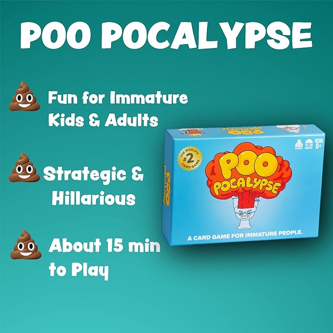 Poo Pocalypse - The Hilarious Card Game for Immature People - Easy and Strategic Family-Friendly Party Game for Adults, Teens & Kids - 2-4 Players