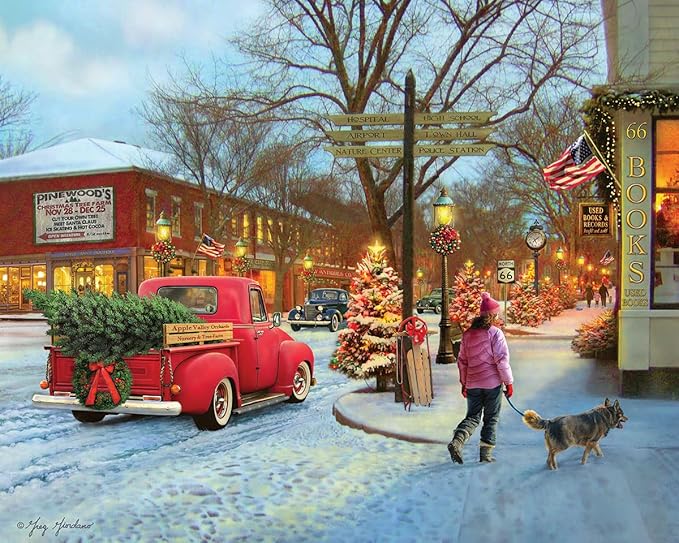 White Mountain 1000 Piece Jigsaw Puzzle Winter Christmas Holiday Puzzles for Adults and Kids 24"x30" Large Pieces - Main Street Christmas