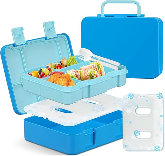 Chill Bento Lunch Box for Kids Adult with Ice Pack Keep Food Cold Fresh 5-Compartment Reusable Leak Proof Lunch Container for Girl Boy School Dishwasher & Freezer Safe
