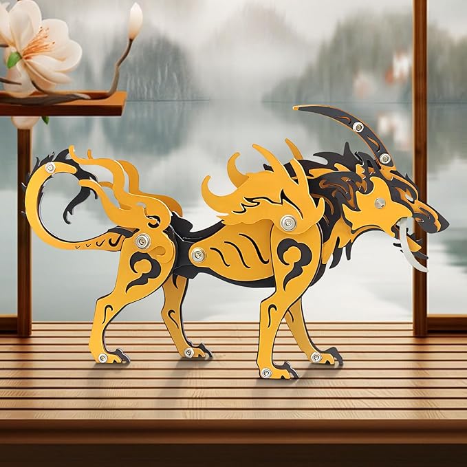 3D Metal Puzzles,3D Metal Puzzle for Adults,Mechanical Model Kit Wolf King Orange Black,Steel 3D Puzzles Stainless Steel Ornaments for Adults Home Decor Art Craft Gifts Toys.