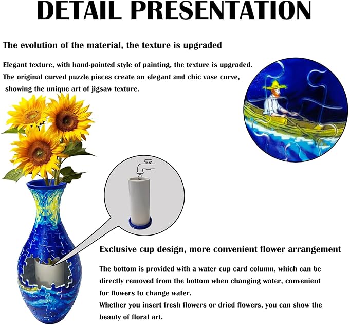 3D Puzzle Vase Unique Flower Vase for Adults Made by 160 Curved Plastic Puzzle, Relax Puzzles for Adults, DIY Jigsaw Creative Gift for Parents & Housewarming