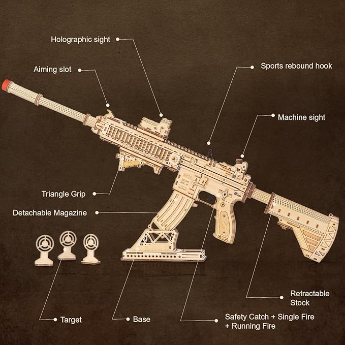 3D Wooden Puzzles for Adults, 3D Puzzle Model Rubber Bands Gun Toys Building Kits, DIY Wood Crafts Cool Toy Hobbies for Men Women, Creative Assembly Gifts