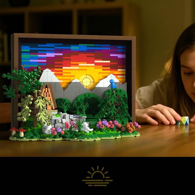 Ideas Sunset Wooden House Building Sets - 3D Puzzle Building Set for Adults, Ages 15+ - Beautifully Detailed Home Art Decor - Unique Gift Idea for Art Fans (1101PCS)