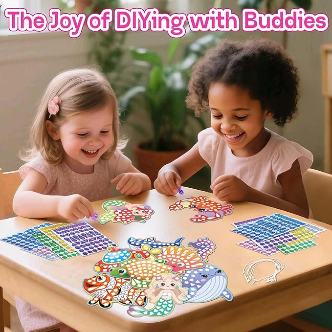 iGetooy 10 Sets DIY Mosaic Stickers for Kids, Mermaid Art Craft Kit with 720+ Stickers, Travel Toys for Kids, Birthday Gifts for Girls and Boys 3-8 Year Olds