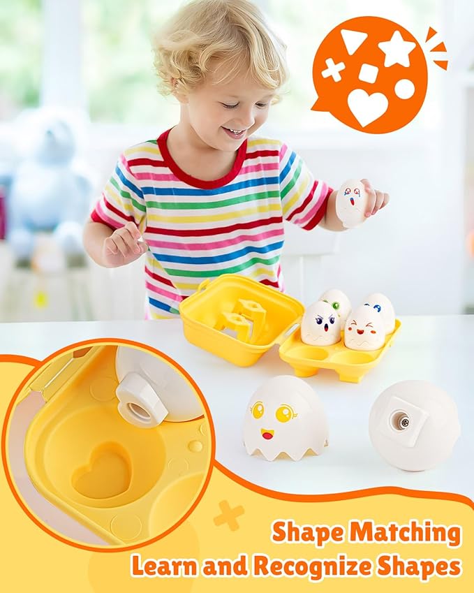 CPSYUB Toddler Matching Eggs Toys - Color Shape Sensory Sorting Toys for Toddler 1-3, Easter Montessori Learning Fine Motor Skills Travel Bingo Puzzle Games Birthday Gifts for Baby Boys Girls