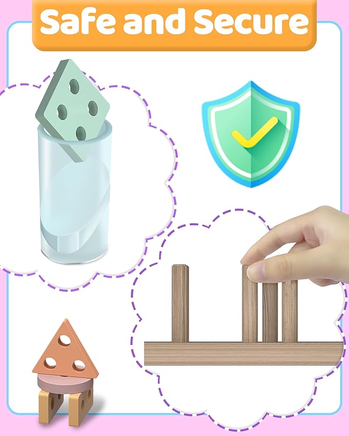 Montessori Toys for 1 2 Year Old Girl Boy, Toddler Toys 1 2 Year Old Girl Boy Birthday Gifts, Education Toddler Puzzles for Wooden Stacking Block Ages 1-3 2-4