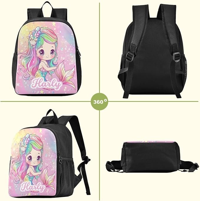 Cute Cartton Mermaid Toddler Backpack for Boys Girls 3-6 Small Preschool Backpacks for Kids Elementary Mini Bookbag for Preschool for Travel