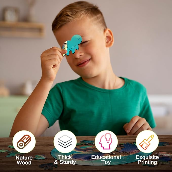 Christmas Birthday Gifts for Kids Girls Boys, Wooden Jigsaw Puzzles for Kids Ages 4-6, 50 Piece Unique Shape Animal Theme Puzzle - Preschool Learning Educational Toys for Kid (Sea Turtle)
