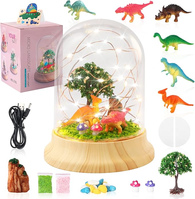 Laclun Dinosaur Night Light(USB Upgrade Version),Build Your Own Dinosaur Toys for Kids,DIY Fairy Art and Crafts, Craft Kit-The Ideal Birthday Christmas Gifts for Kids 4-10 with Greeting Card