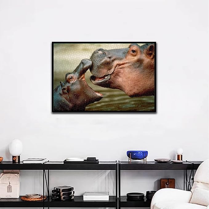 Jigsaw Puzzle 1000 Piece Hippo Family Classic Puzzle 3D Puzzle DIY Kit Wooden Toy Unique Gift Home Decor