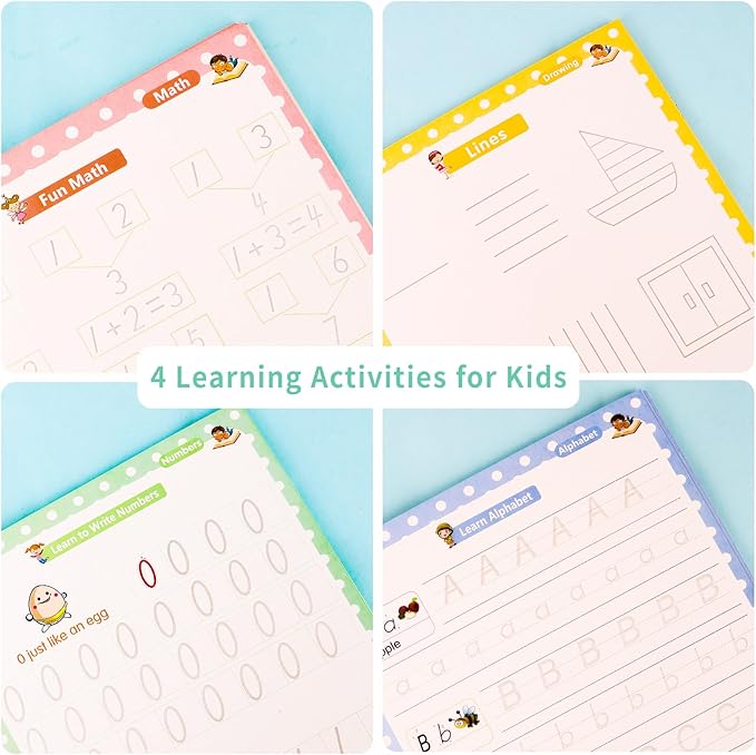 Premium Grooved Handwriting Practice Kit for Kids, Children's Magic Practice Copybook for Writing Practice, Groove Calligraphy Workbooks Tracing Books for Preschool, Homeschool (30 Refills)