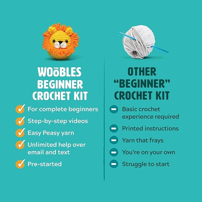 The Woobles Minecraft Crochet Kit – Beginner Crochet Kit for Adults & Kids, Easy Knitting Kit with Woobles Yarn, DIY Crafts, Crochet Animals, Minecraft Toys, Gift for Gamers & Crafters (Pig)
