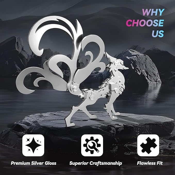 3D Metal Puzzles,3D Metal Puzzle for Adults,Mechanical Model Kit Little Nine Tailed Fox,Steel 3D Puzzles Stainless Steel Ornaments for Adults Home Decor Art Craft Gifts Toys.
