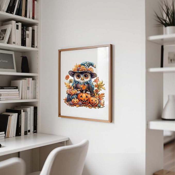Wooden Puzzles for Adults - 268 Pieces Halloween Owl Wooden Jigsaw Puzzle - Unique Animals Shape Wood Cut Puzzles - Eco-Friendly Home Office Decor (L-13.3 * 12.4in)
