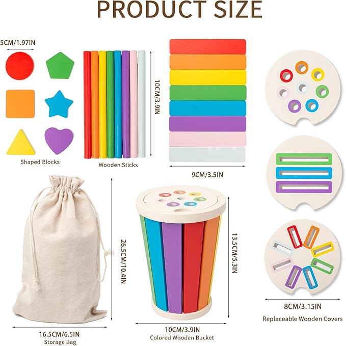 Montessori Toys for 1-3 Year Old, Wooden Color Sorting Learning Toys for Toddlers, Fine Motor Skills Toys for 2-3, Sensory Development Educational Matching Games, 18 Month Old Toy Baby Boys Girls