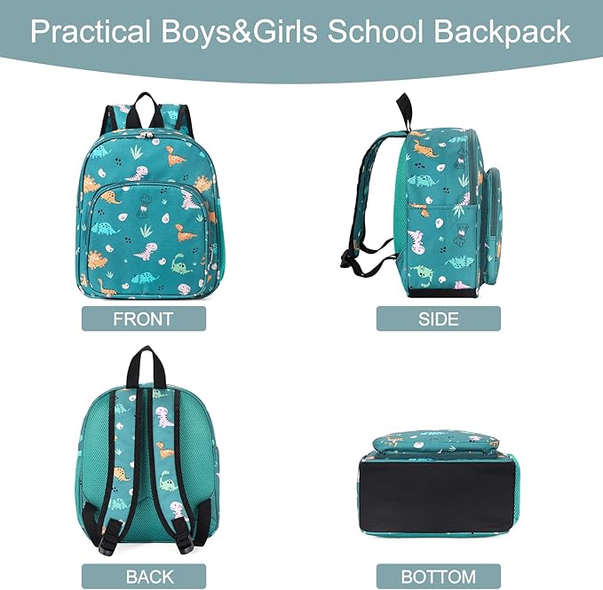 CLUCI Kids Backpack for Boys Girls Toddler Backpack for Preschool Kindergarten Child Cute Daycare Bookbag Travel Green Dinosaur
