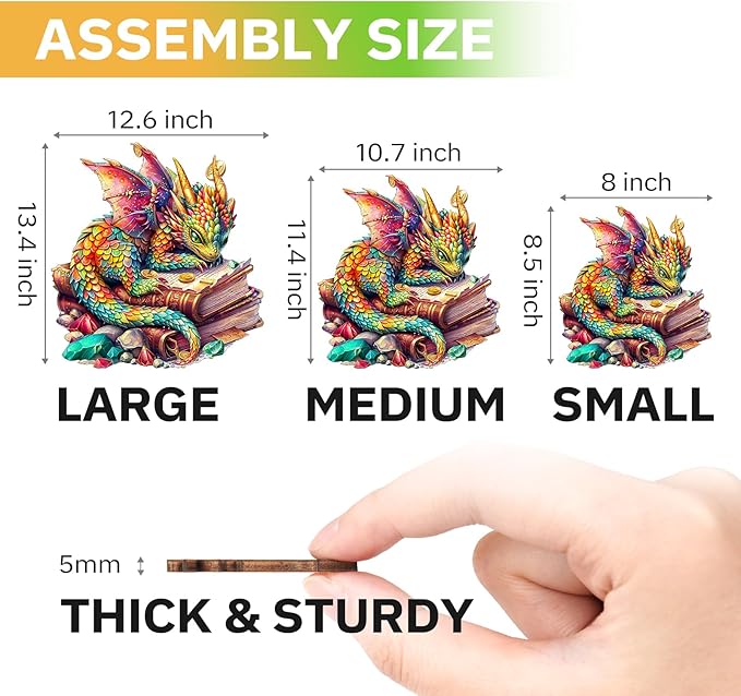Jigfoxy Wooden Puzzles for Adults, Jeweled Dragon Wood Puzzles Adult, Unique Animal Shape Wooden Jigsaw Puzzles for Adults, Birthday Gifts for Puzzle Lovers, Family (S-8.5 * 8in-100pcs)