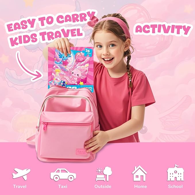 Magnetic Jigsaw Puzzles for Toddlers Kids 3-8 Girls,(3 36-Pieces) Travel Puzzles Toys for Kids Ages 4-6,Take-Along Car Airplane Road Trip Activities Game for 3 4 5 6 7 8 Year Old Birthday Gift,Axolotl