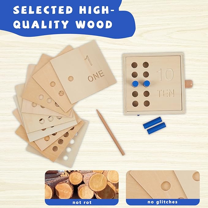 Wooden Montessori Toddler Counting Peg Board Box - Numbers & Math Toys for 1-3 Year Olds