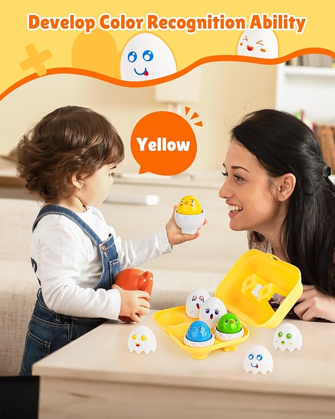 CPSYUB Toddler Matching Eggs Toys - Color Shape Sensory Sorting Toys for Toddler 1-3, Easter Montessori Learning Fine Motor Skills Travel Bingo Puzzle Games Birthday Gifts for Baby Boys Girls