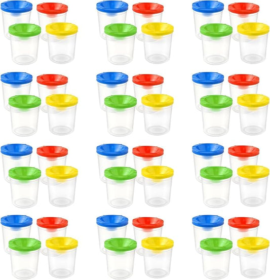 No Spill Paint Cups, 48pcs Paint Cups with Lids for Kids Suitable for Kids Paint, Spill Proof Paint Cups are Ideal for Classroom Art Supplies and Crafts, Durable Paint Cups with Lids(4 Colors)