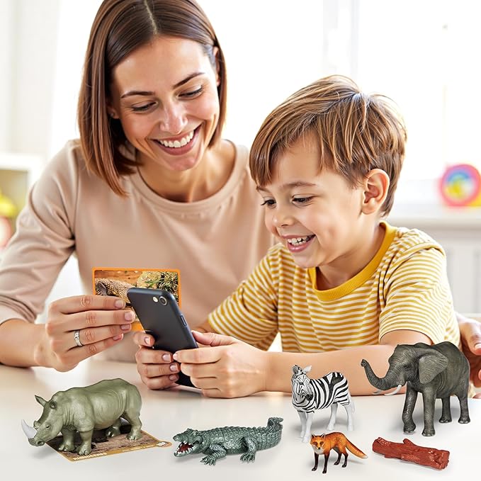 Africa Safari Animals Figures Toys, AR Realistic Jumbo Wild Zoo Animal Figurines, 3D Plastic Jungle Animals Playset with AR Card for Kids Plastic Educational Toys for Toddlers 3-7,8-12