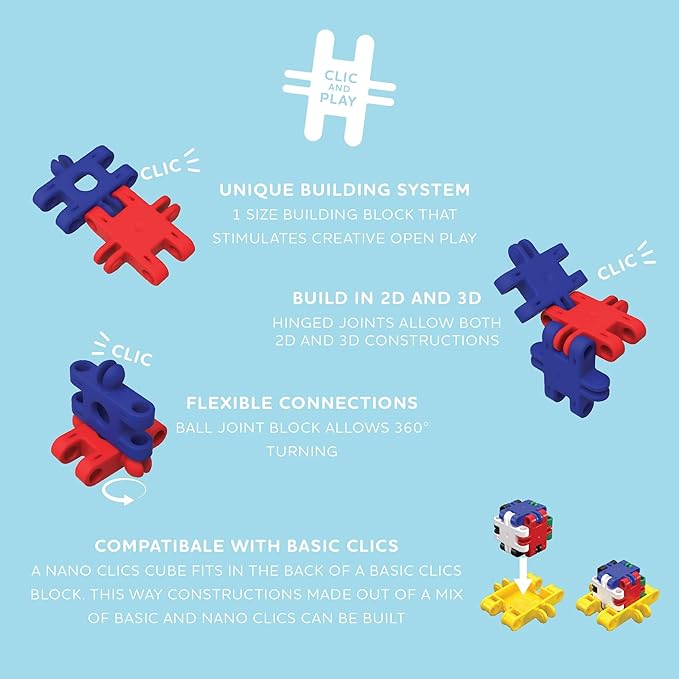 Nano Clics Creative Builders 500, Construction Toys for Children Ages 8 and up, Creative Educational Toys in a 500 Piece Set, Building Blocks for Girls and Boys, Durable Toys