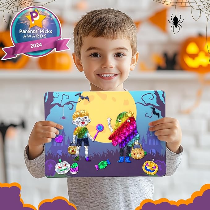 ZMLM Halloween Crafts Games for Kids - Fun Halloween Foil Art Mess Free Activity, Gifts for Ages 4 5 6 7 8 9 10 11 12 Girls Boys, Creative Arts and Crafts Kits Toys for Kids