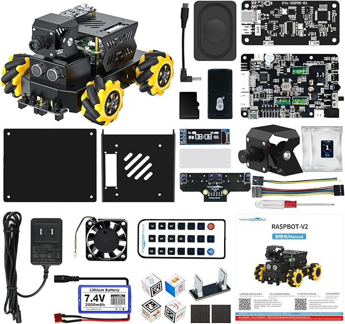 Yahboom Raspberry Pi 5 ROS2 Robot Car 360°Movement, AI Vision & Tracking, Integrated Multimodal Large AI Model OpenRouter, AI Voice Interaction (Superior Without RPi5)