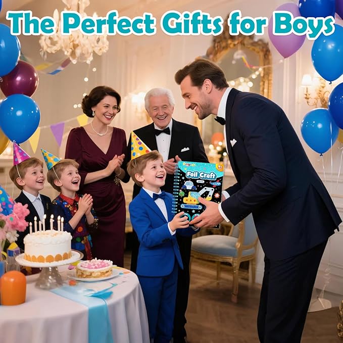 FUNNYB&G Foil Art Craft Activity for Kids - Gift for Boys Crafts for Kids Fun Art Supplies DIY Creative Travel Toy, Birthday Gift Party Favor Toys for Girls Boys 4 5 6 7 8 9 Years Old (Vehicle)