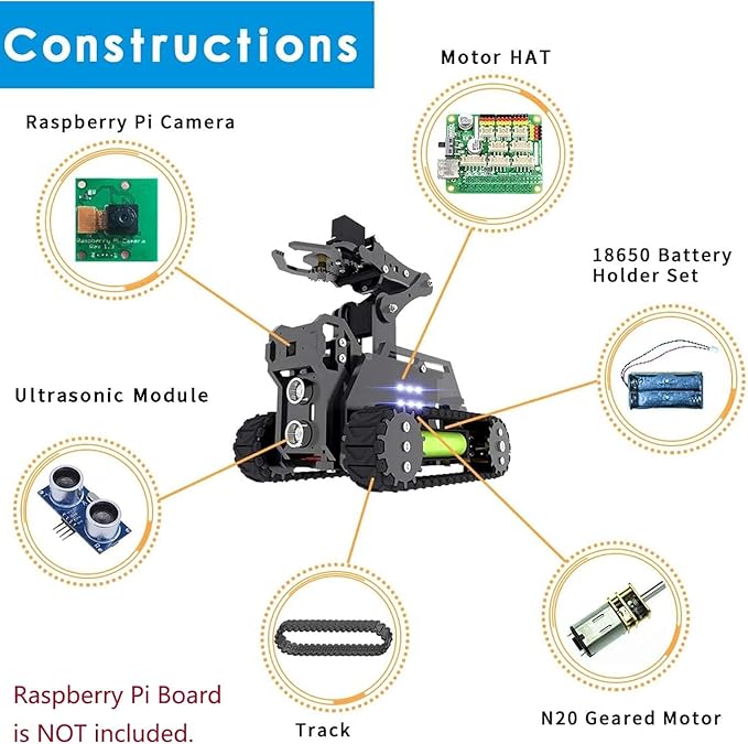 Adeept RaspTank Smart Robot Kit Compatible with Raspberry Pi 4 3 Model B+ B OpenCV Tank 4-DOF Robotics DIY Coding Building Projects Robots for Adults STEM Educational Programming Gift Robotic Arm