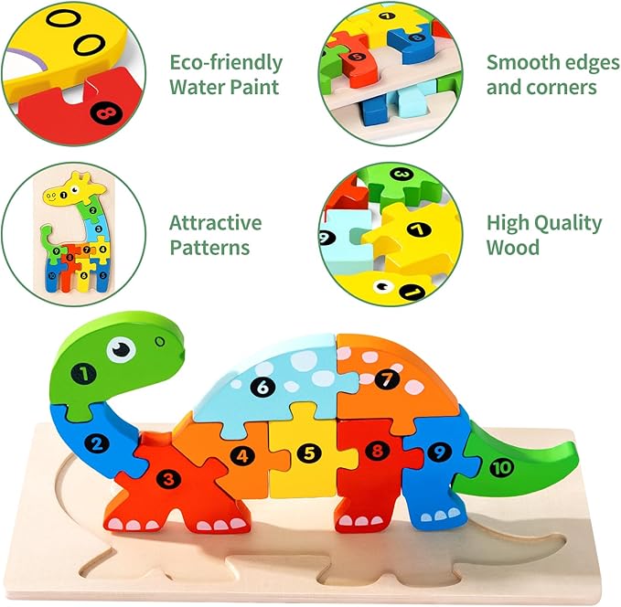 7 Pack Wooden Animal Toddler Puzzles for Kids Ages 3-5, Baby Montessori Toys for Kids Age 3 4 5 6 Years, 7 Animal Shape Learning Jigsaw Toys for 3 Year Olds for Boy Girl Ideal Gift