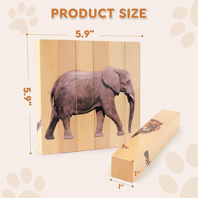 Wooden Puzzles for Toddlers 1-3: Animal Toddler Puzzles for 2-4 Years Old, Montessori Toys Learning Educational Chunky Puzzle, 4-in-1 Safari Animal Wooden Toys for Kids Baby Boys Girls Gifts