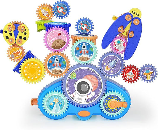 STEM Gears Toys for Kids Ages 3+, Creative Learning Building Blocks, 18Pcs Educational Construction Toy Set, Electric & Manual Dual Mode, Versatile Gear Playset Gift for Boys & Girls