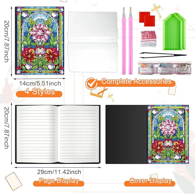Josongslax Diamond Art Kits for Adults Teens, 4 Pack Diamond Painting Journals Notebooks, DIY 5D Gem Dots Art Crafts for Adults Clearance, Teenagers' Birthdays, Graduation, Christmas Gifts with Tools